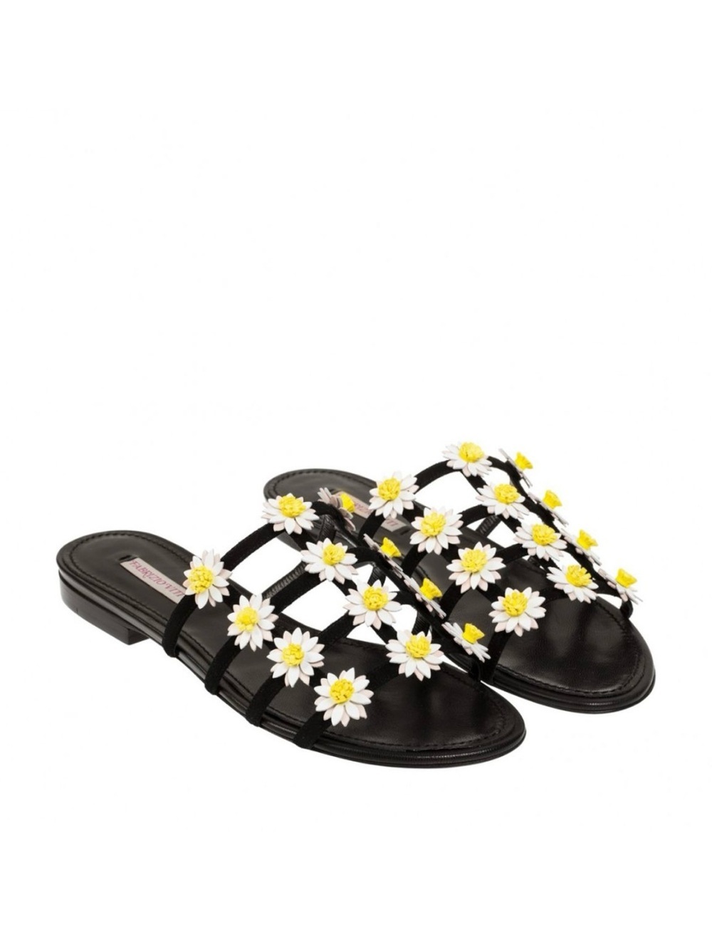 Fabrizio Viti Black Leather Daisy Floral Sandals Size 37.5